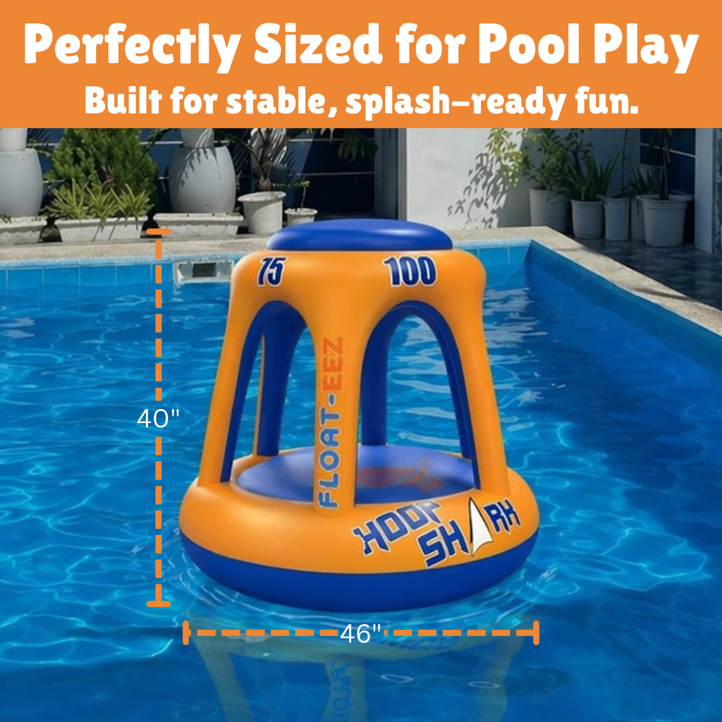 Hoop Shark Orange Inflatable Pool Basketball Hoop w/ Ball Floating Set Toys Kids