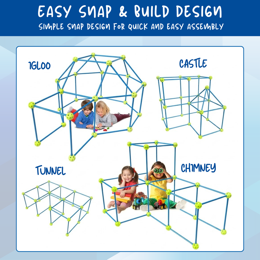 100PCS Kids Fort Building Kit DIY Toy Blue Green Creative Building Set Ages 4+