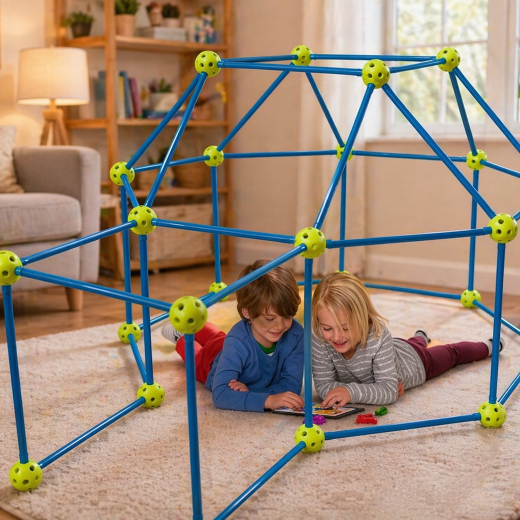 100PCS Kids Fort Building Kit DIY Toy Blue Green Creative Building Set Ages 4+
