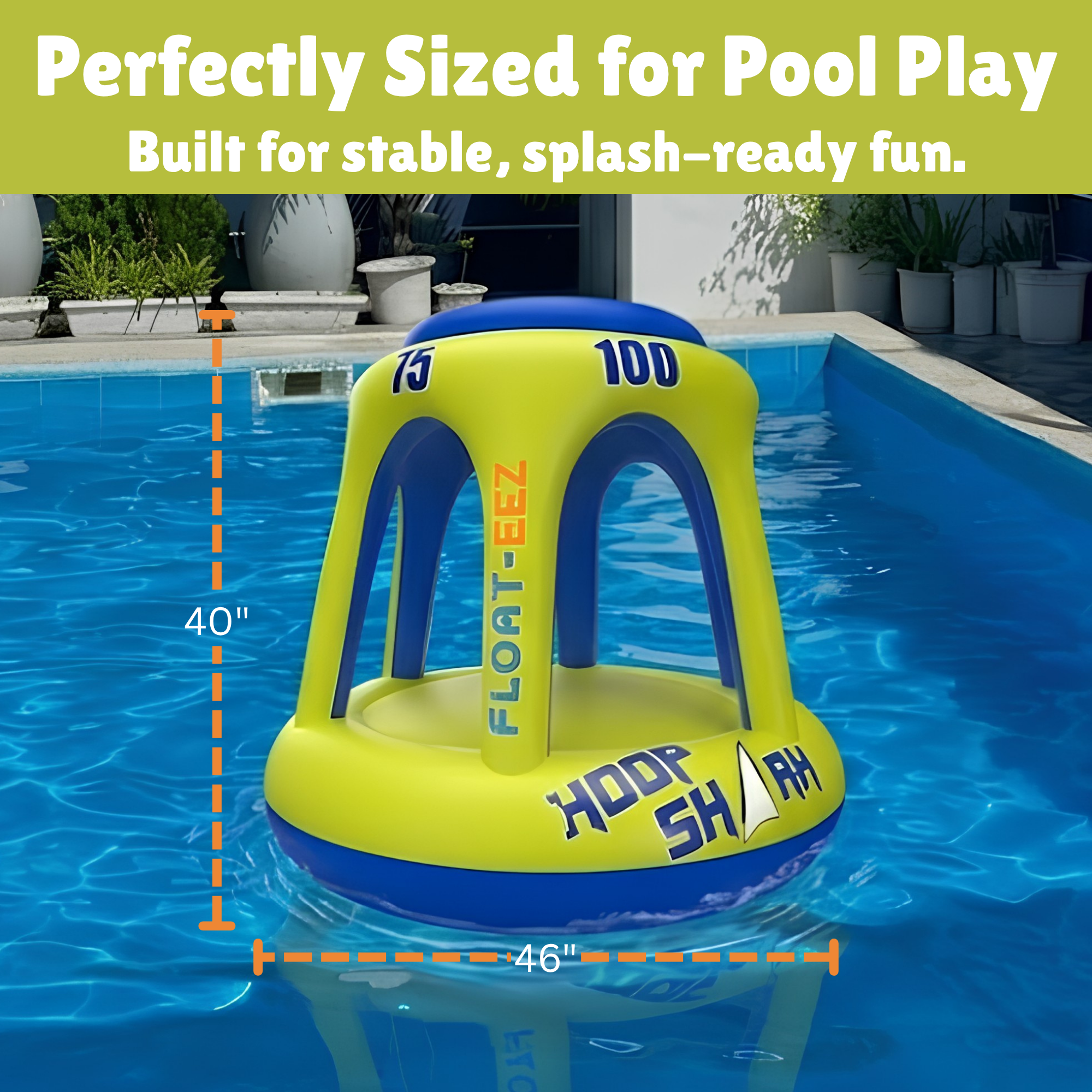 Hoop Shark Green Inflatable Pool Basketball Hoop w/ Ball Floating Set Toys Kids