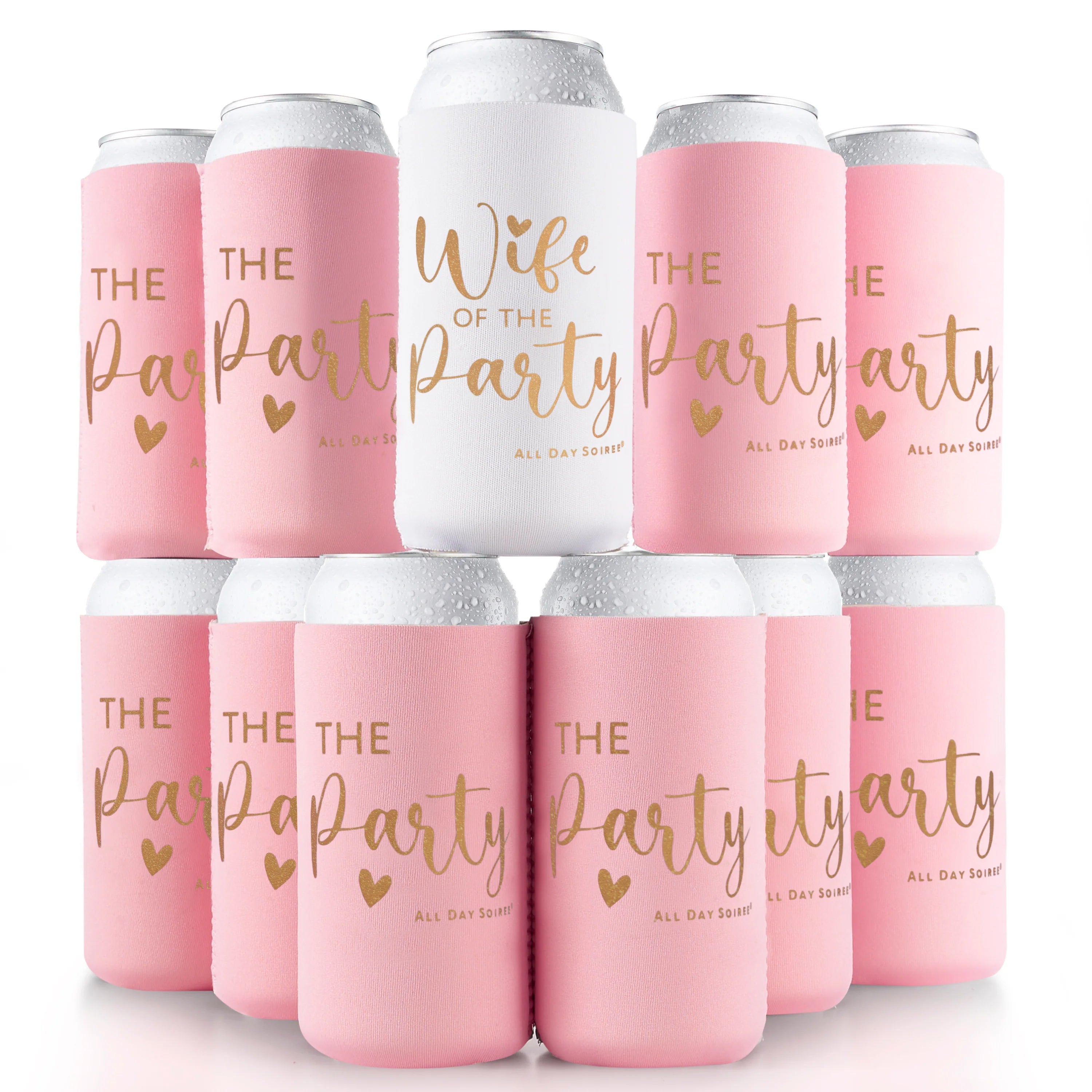 11 Pack Insulated Neoprene Bachelorette Party Skinny Can Sleeves - Pink