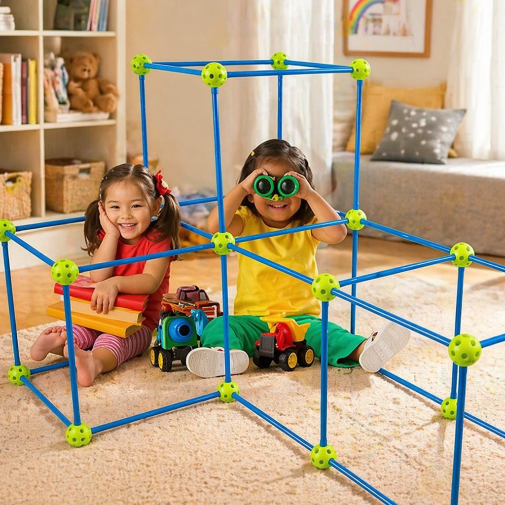 100PCS Kids Fort Building Kit DIY Toy Blue Green Creative Building Set Ages 4+