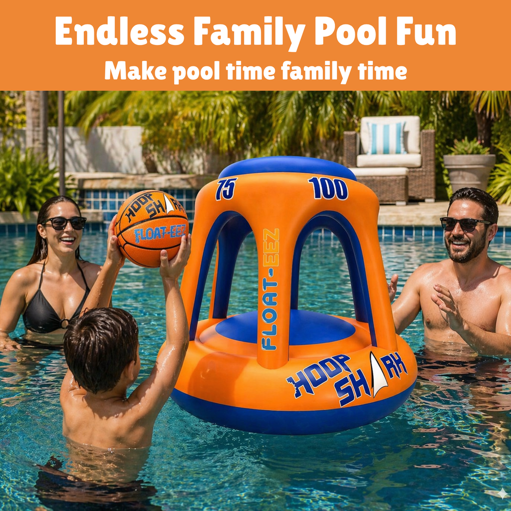 Hoop Shark Orange Inflatable Pool Basketball Hoop w/ Ball Floating Set Toys Kids