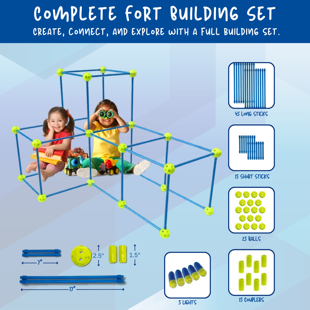 100PCS Kids Fort Building Kit DIY Toy Blue Green Creative Building Set Ages 4+