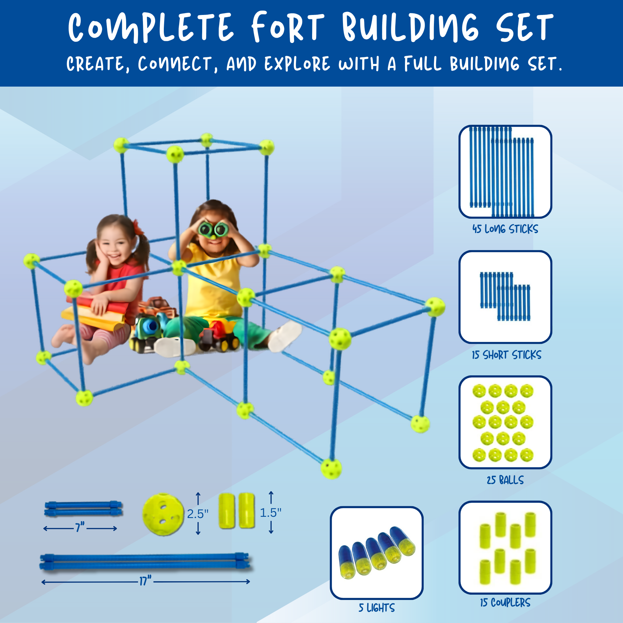 100PCS Kids Fort Building Kit DIY Toy Blue Green Creative Building Set Ages 4+