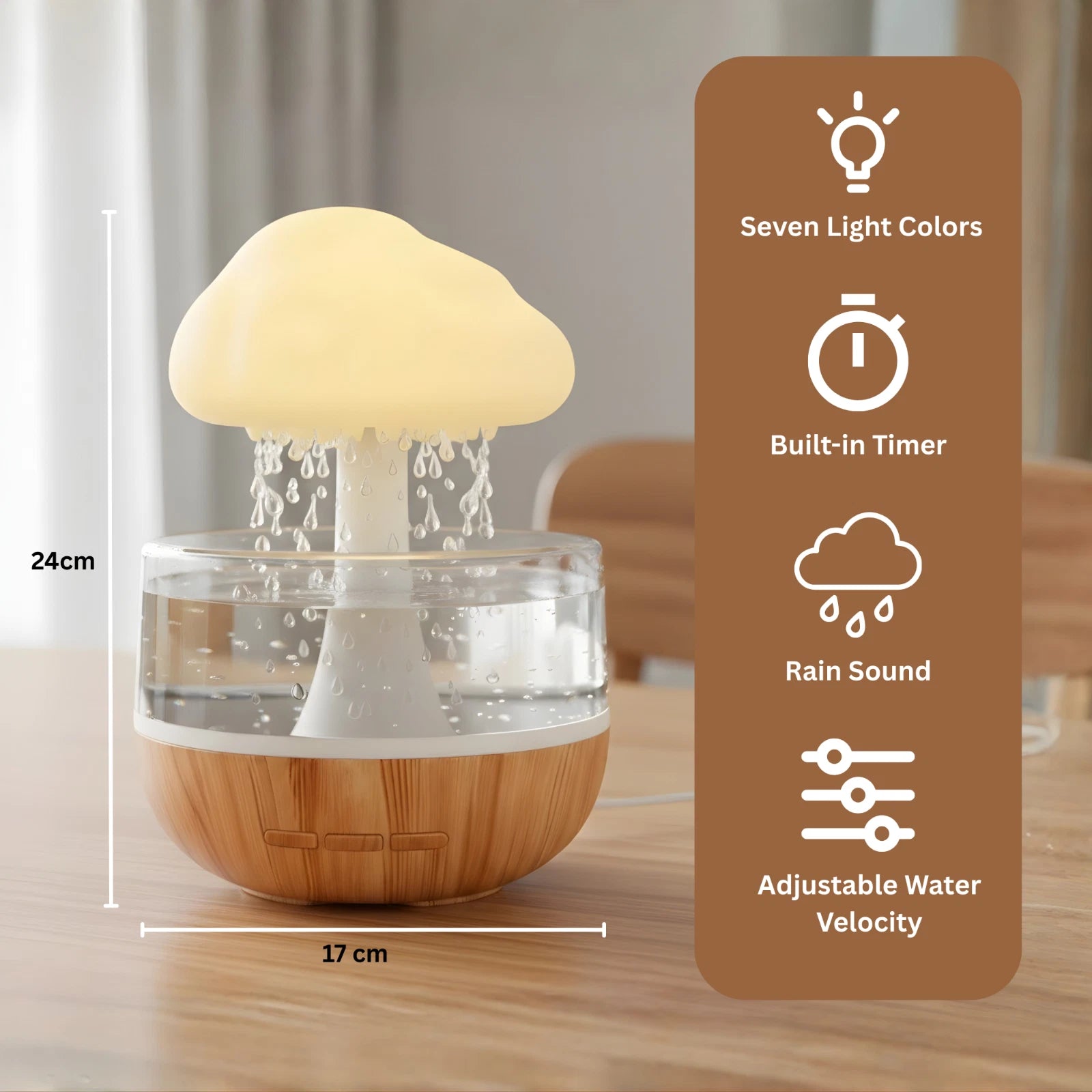 Rain Cloud Essential Oil Diffuser Humidifier 7 Color LED Light