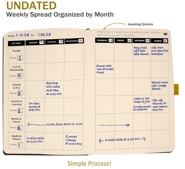 Settini Undated Weekly Life Planner w/ Stickers, Pocket, Vegan Leather - 8.5x5.5