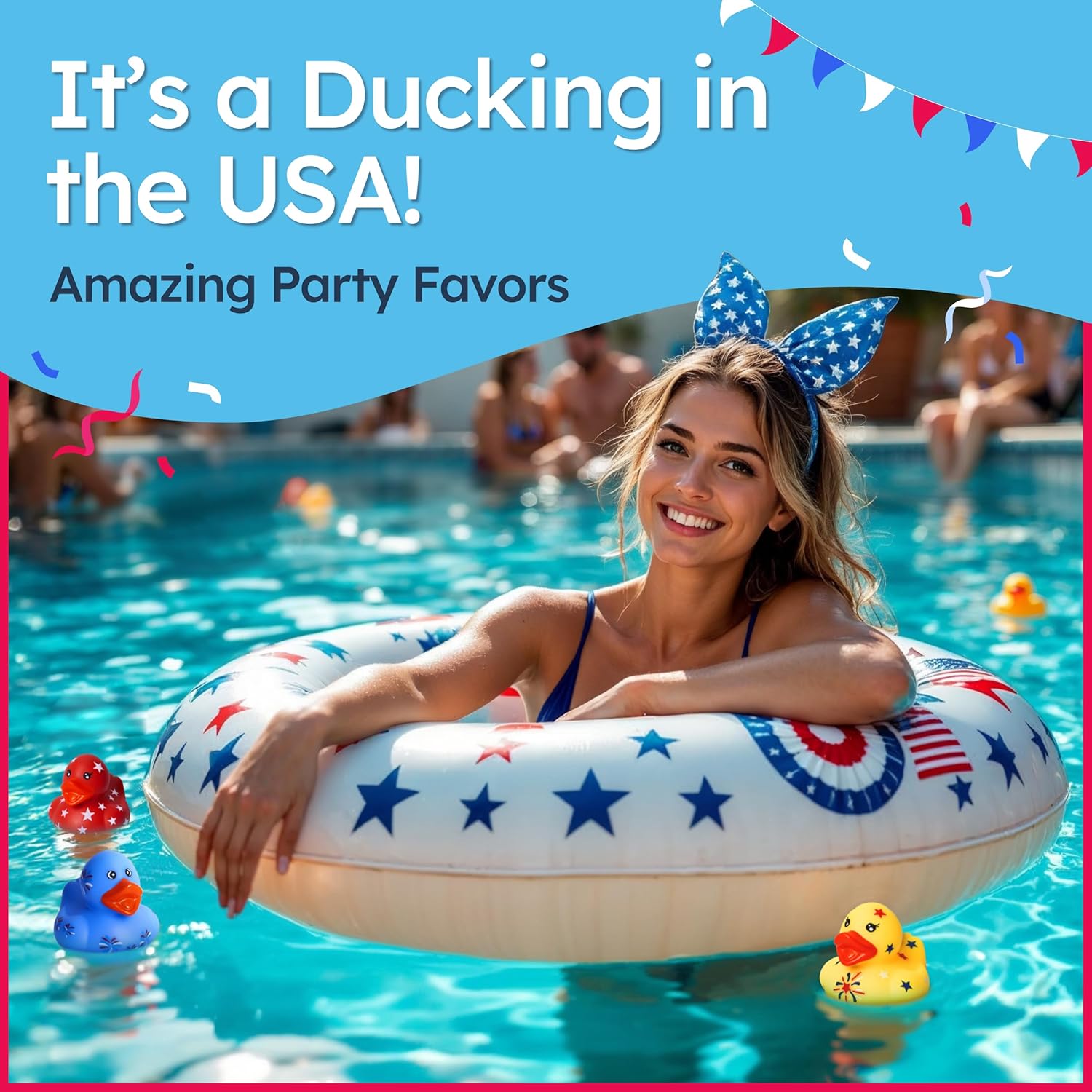 Patriotic Rubber Ducks Pool Party - Fun for 4th of July