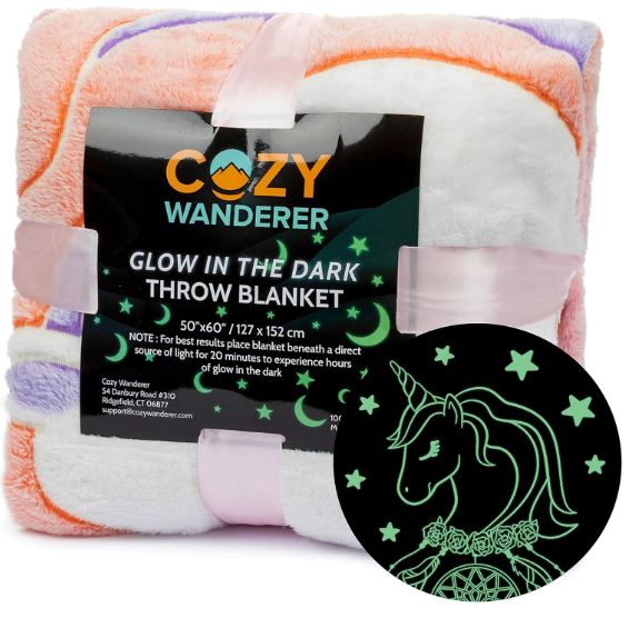 Glow in The Dark Soft Plush Pink Unicorn Throw Blanket, 50"x 60" - Pink