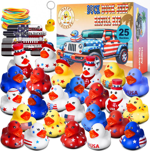 25 Assorted Patriotic Rubber Ducks - Red White Blue Stars and Stripes