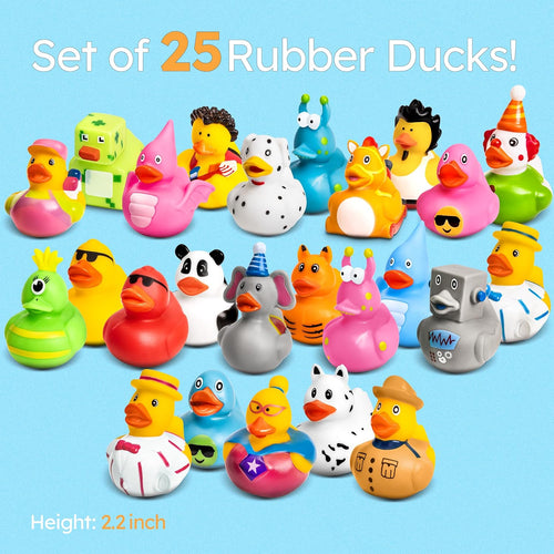 Assorted Rubber Ducks - 25 Piece Bulk Pack with Gift Box