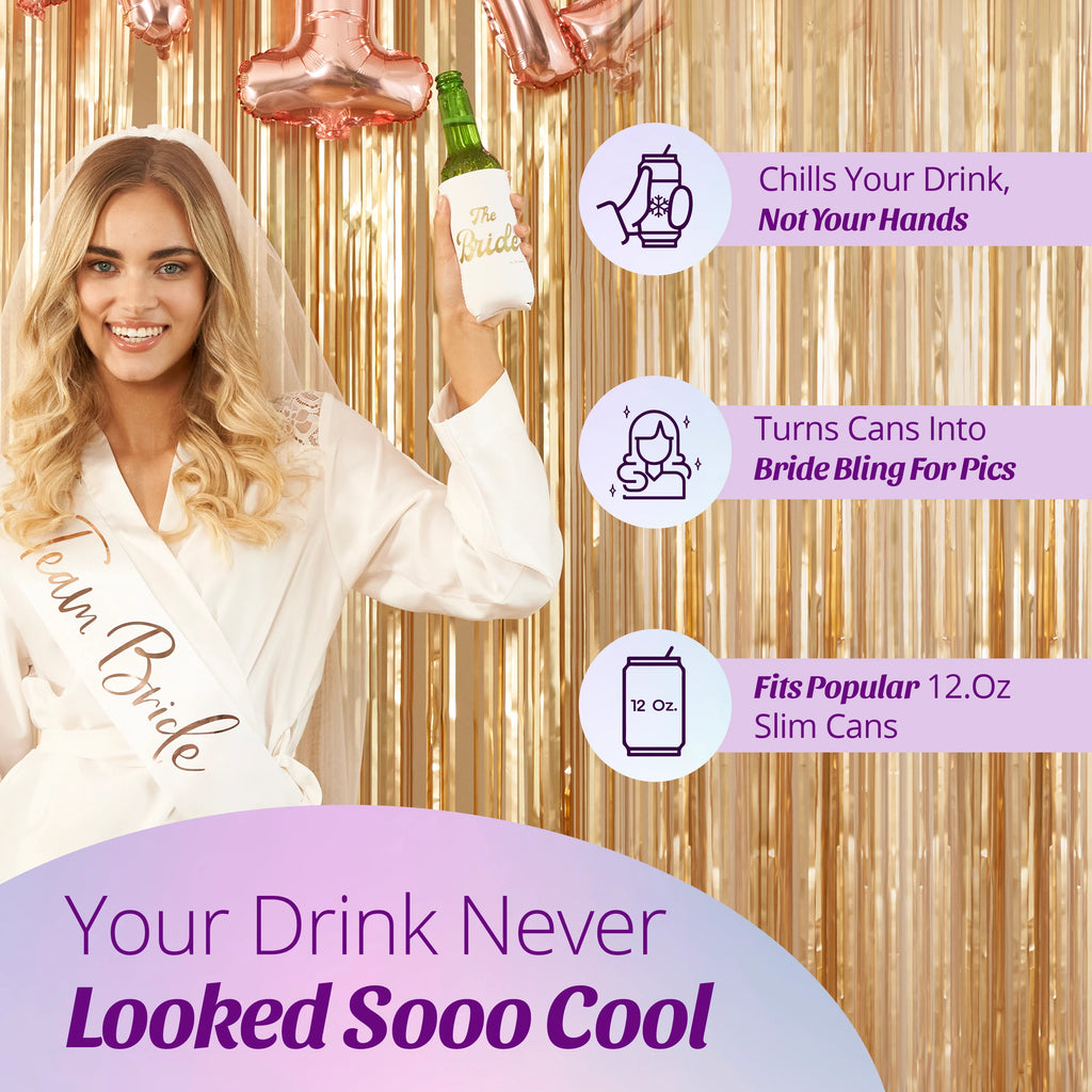 Bride's Babes Bachelorette Party Skinny Can Sleeves 11 Pack - Insulated Neoprene Drink Holders (Retro Rainbow)