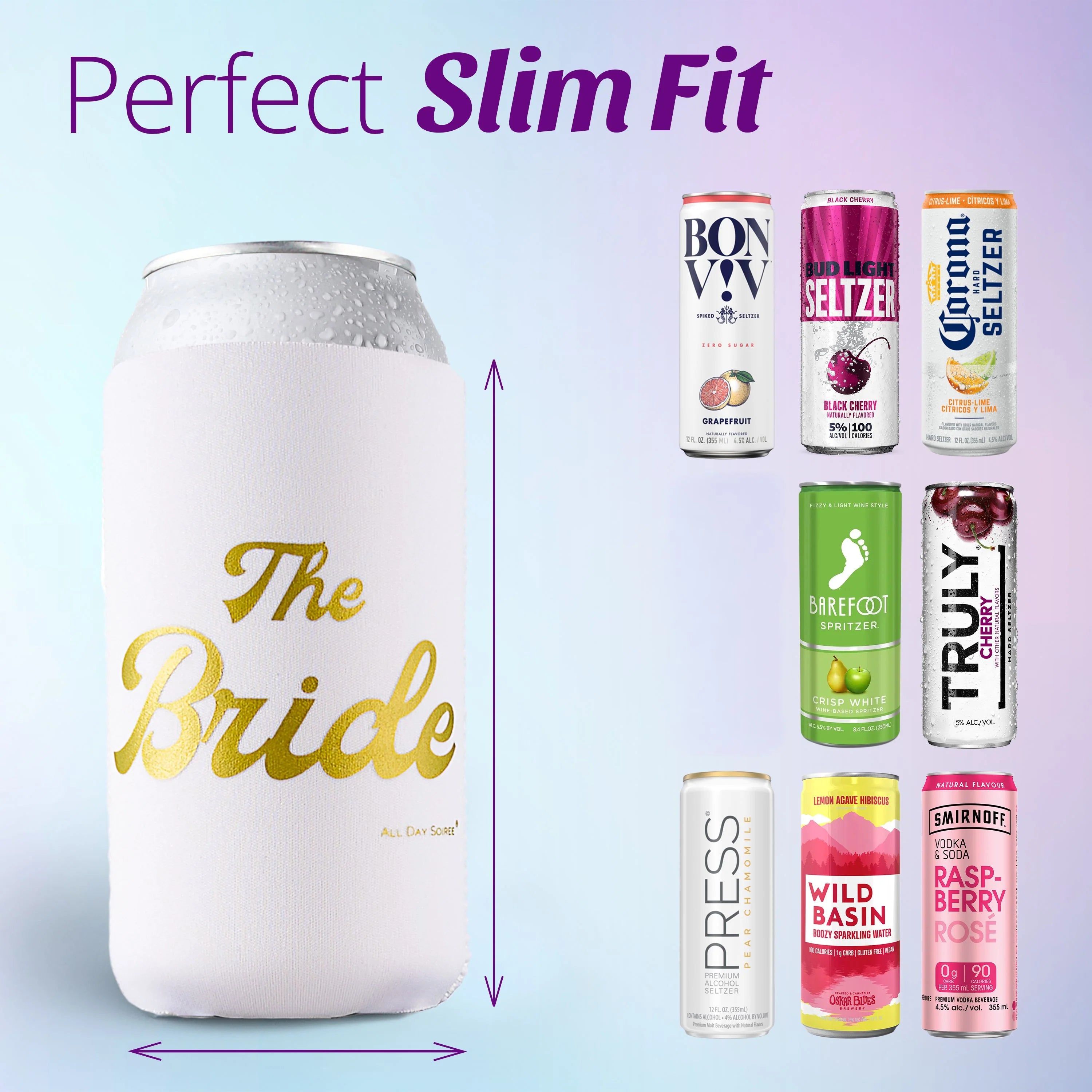 Bride's Babes Bachelorette Party Skinny Can Sleeves 11 Pack - Insulated Neoprene Drink Holders (Retro Rainbow)