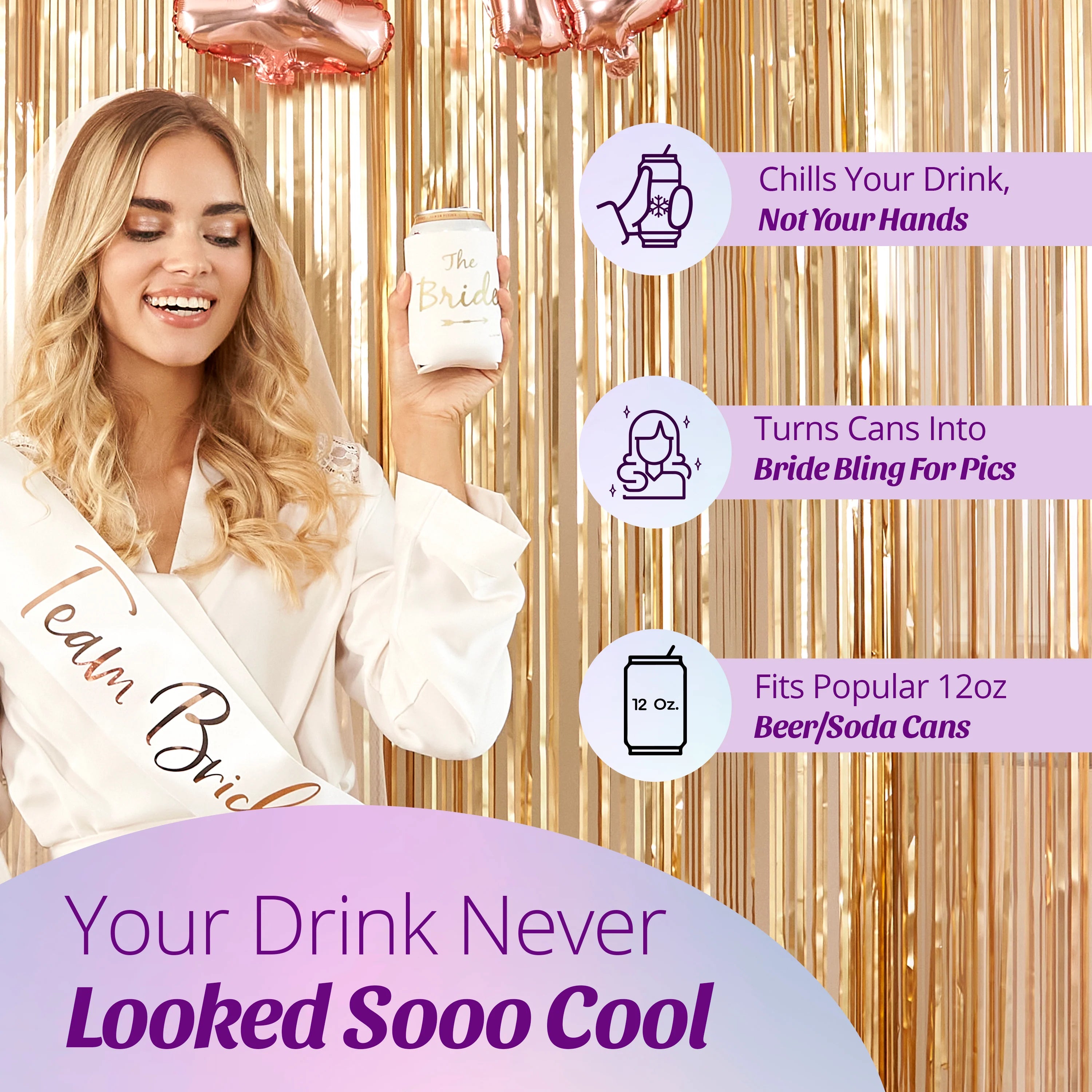 Bride Tribe Bachelorette Party Favor Can Sleeves - 11 Pack Insulated Neoprene Drink Huggies, Fits Regular Beer Cans  (Rosé Pink)