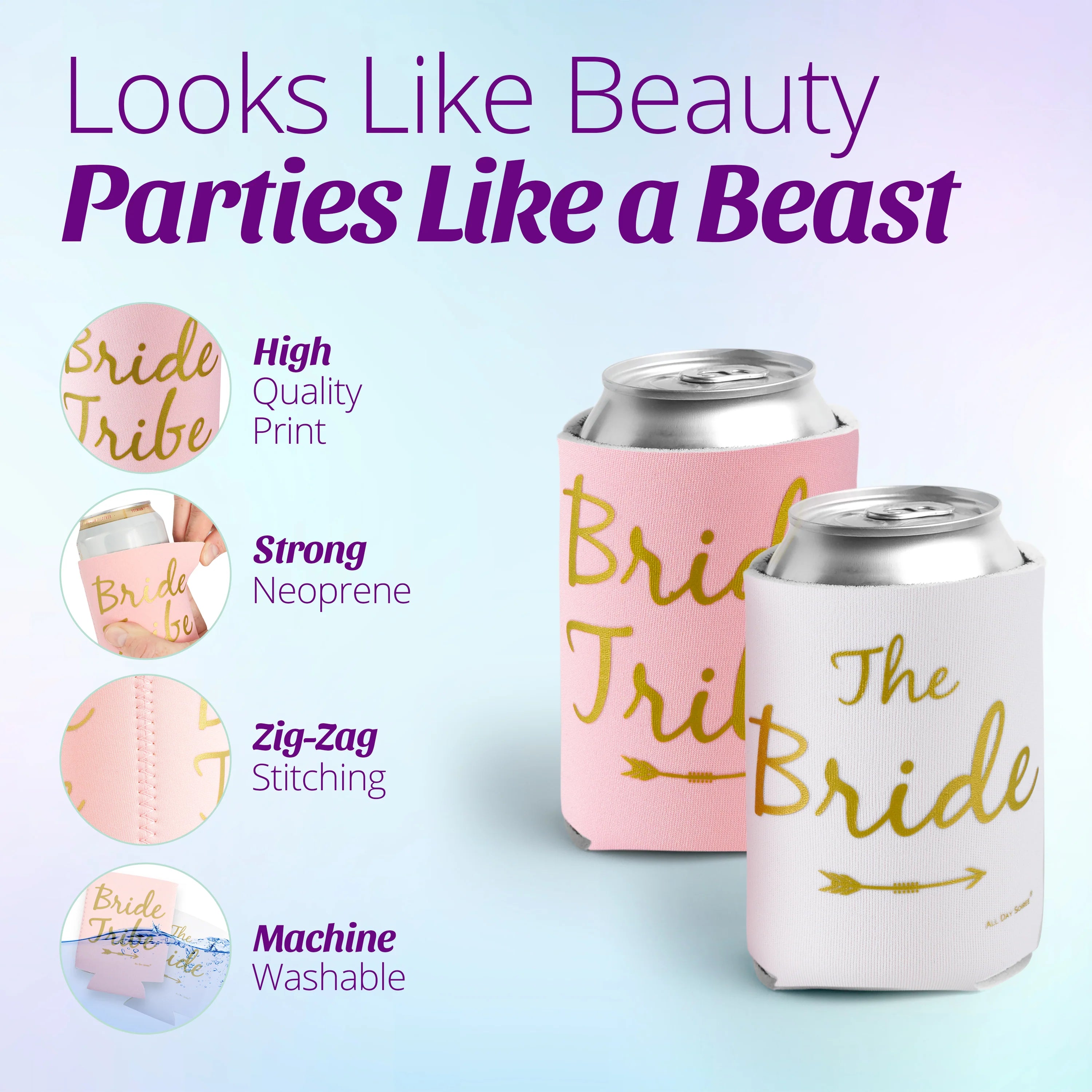 Bride Tribe Bachelorette Party Favor Can Sleeves - 11 Pack Insulated Neoprene Drink Huggies, Fits Regular Beer Cans  (Rosé Pink)