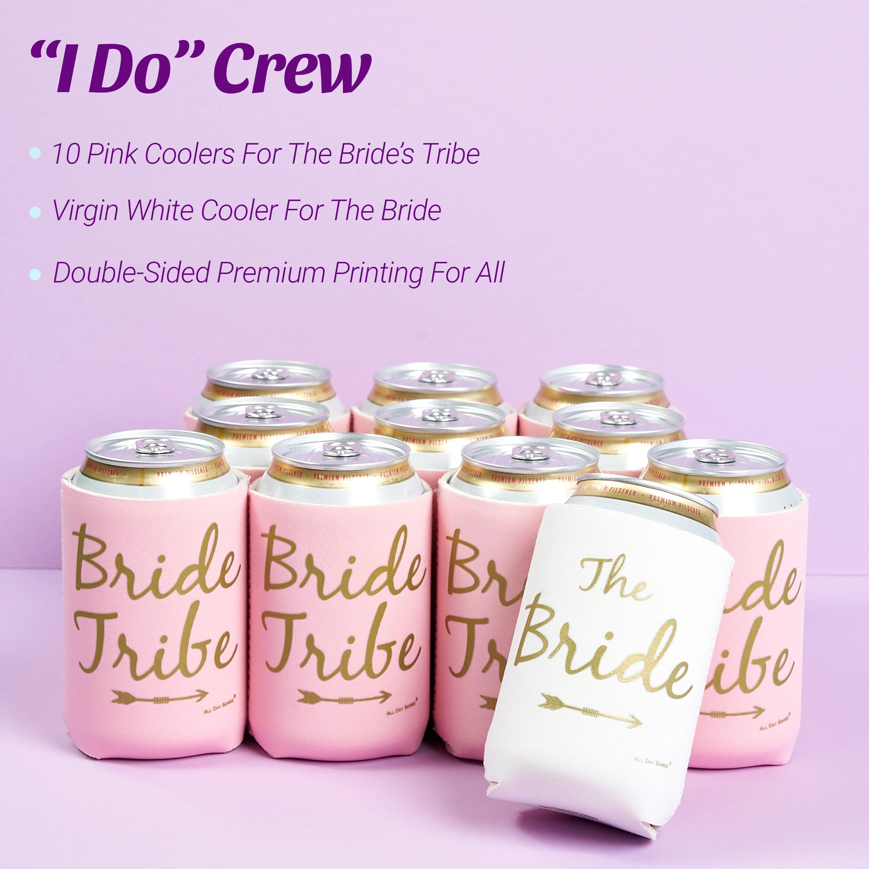 Bride Tribe Bachelorette Party Favor Can Sleeves - 11 Pack Insulated Neoprene Drink Huggies, Fits Regular Beer Cans  (Rosé Pink)