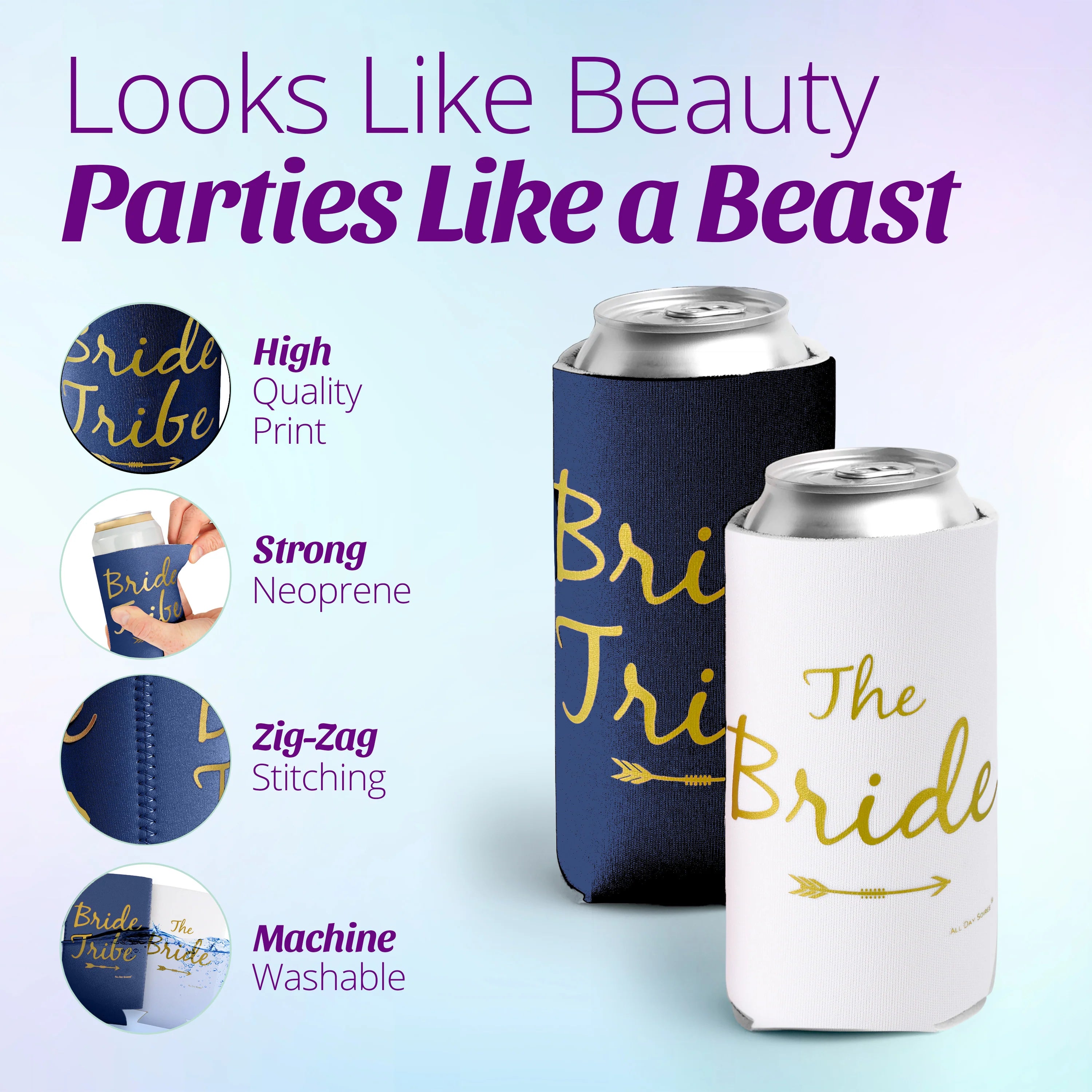 Bride Tribe Bachelorette Party Skinny Can Sleeves - Insulated Neoprene Drink Holders (Navy Blue)