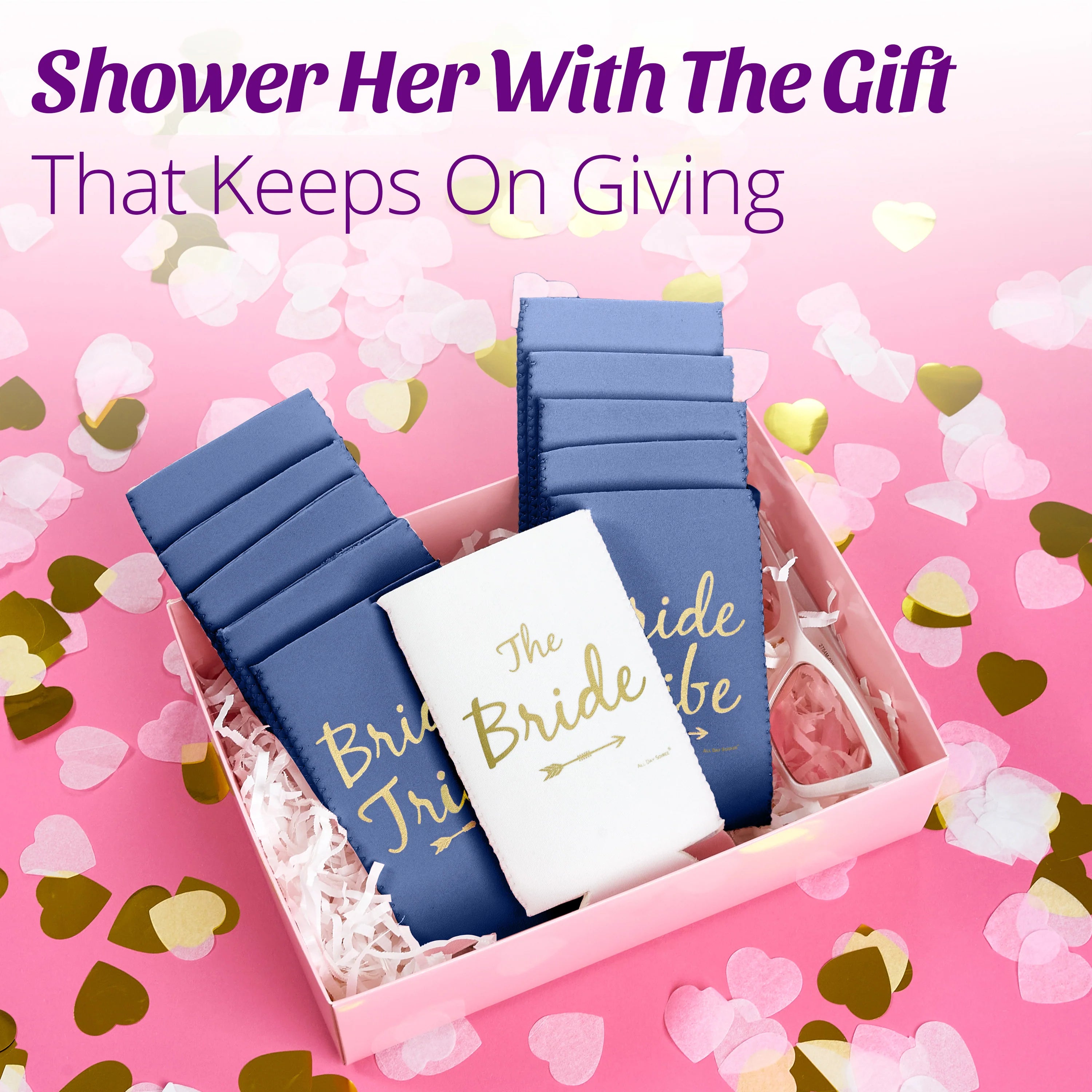 Bride Tribe Bachelorette Party Skinny Can Sleeves - Insulated Neoprene Drink Holders (Navy Blue)