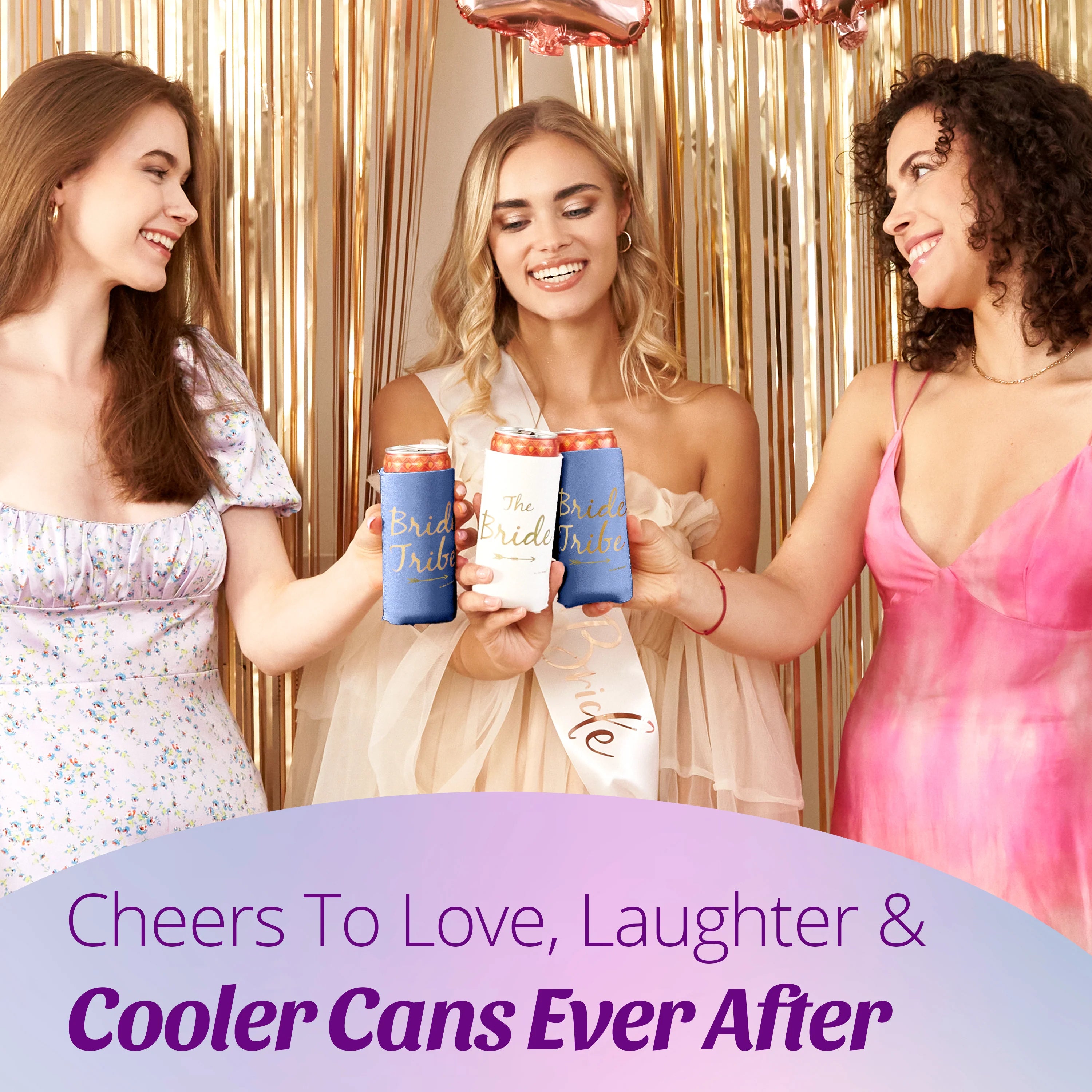 Bride Tribe Bachelorette Party Skinny Can Sleeves - Insulated Neoprene Drink Holders (Navy Blue)