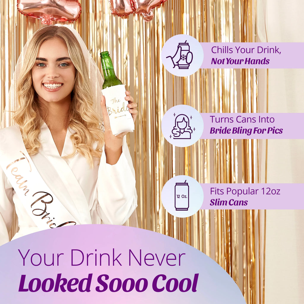 Bride Tribe Bachelorette Party Premium Skinny Can Sleeves - Insulated Neoprene Drink Holders (Pink)