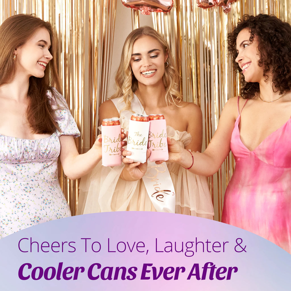 Bride Tribe Bachelorette Party Premium Skinny Can Sleeves - Insulated Neoprene Drink Holders (Pink)