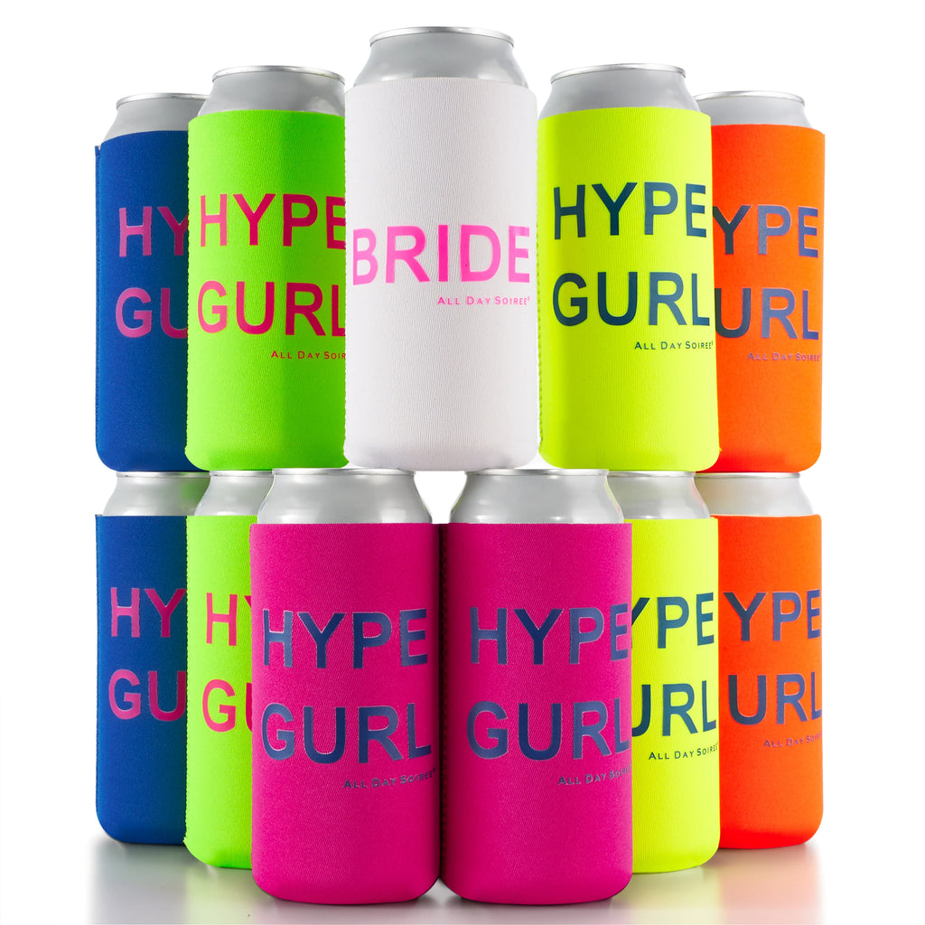 Hype Gurl Bachelorette Party Skinny Can Sleeves 11 Pack - Insulated Neoprene Drink (Electric Neon)