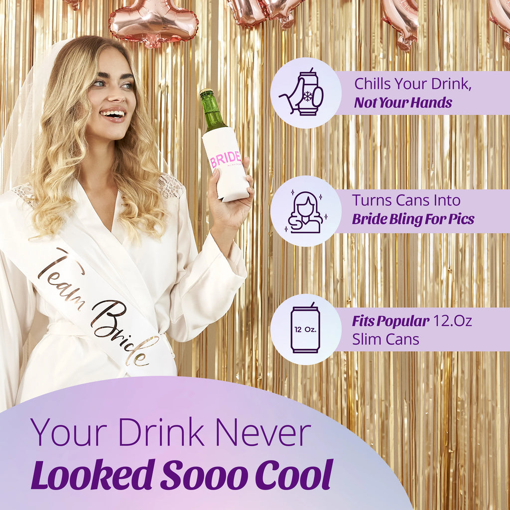 Hype Gurl Bachelorette Party Skinny Can Sleeves 11 Pack - Insulated Neoprene Drink (Electric Neon)