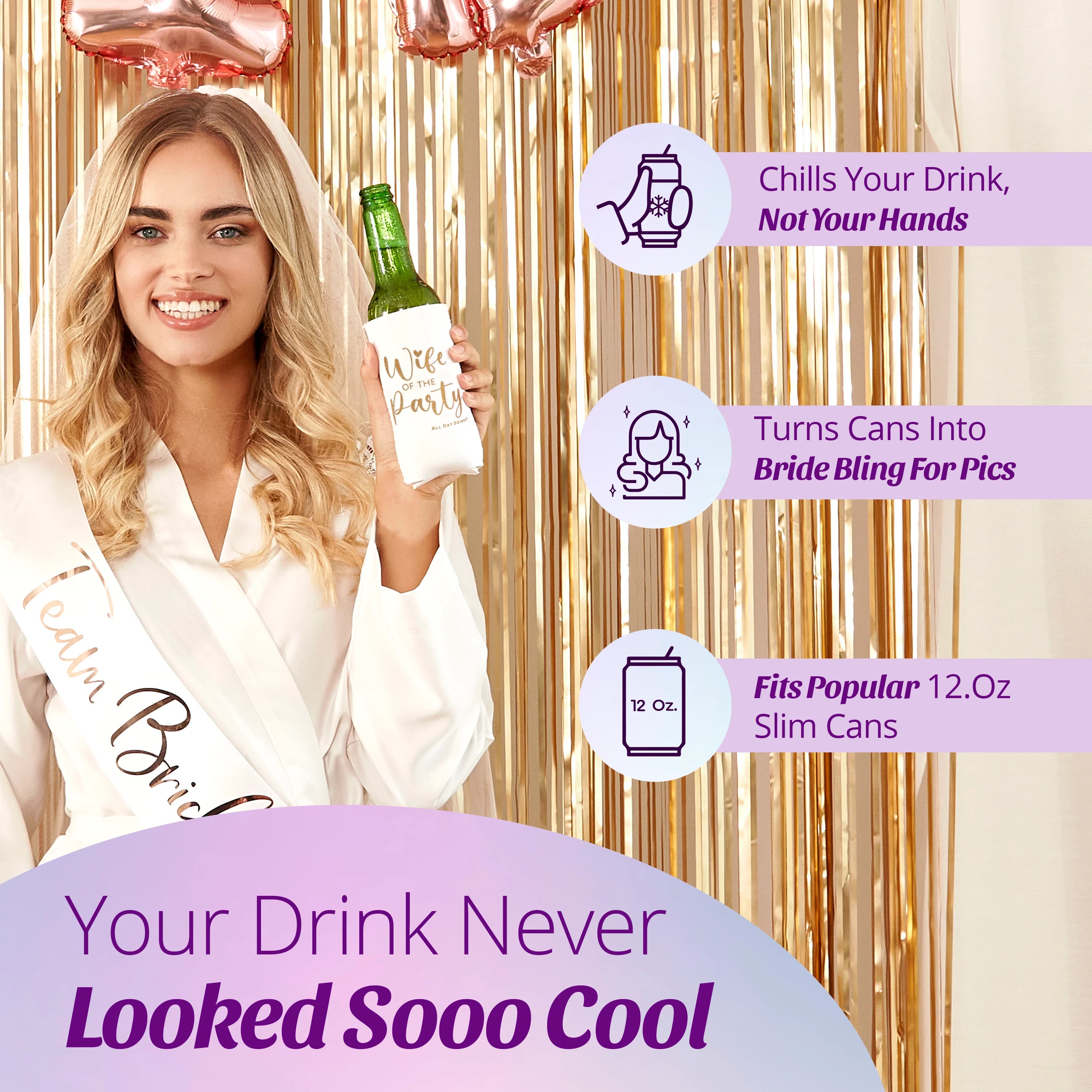 11 Pack Insulated Neoprene Bachelorette Party Skinny Can Sleeves - Pink