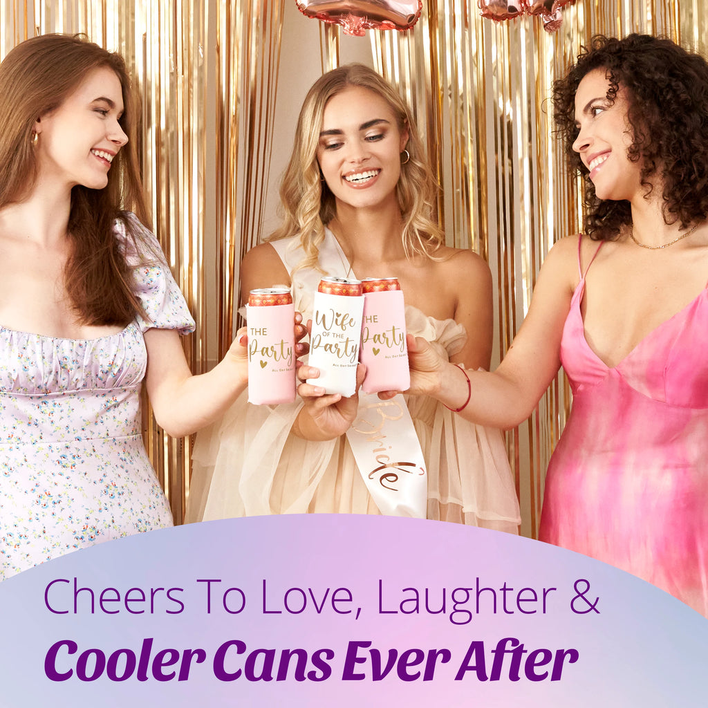 11 Pack Insulated Neoprene Bachelorette Party Skinny Can Sleeves - Pink