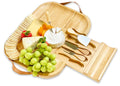 Bamboo Cheese Board And Knife Set- Wooden Charcuterie Tray with Leather Handles and Slide Out Drawer