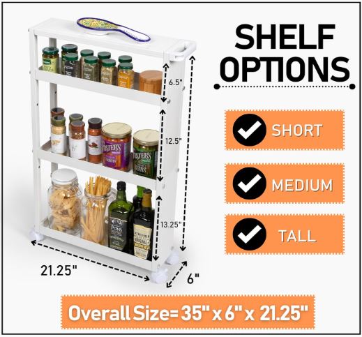 Slim Rolling Storage Cart with Wheels & Adjustable Shelving - 4 Tier Rolling Cart