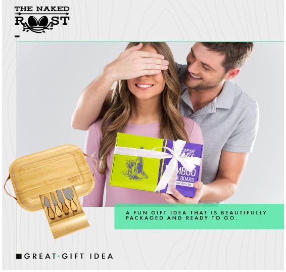 Bamboo Cheese Board And Knife Set- Wooden Charcuterie Tray with Leather Handles and Slide Out Drawer