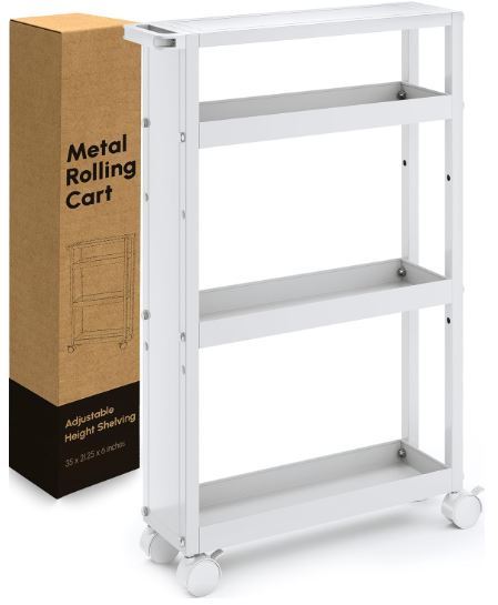 Slim Rolling Storage Cart with Wheels & Adjustable Shelving - 4 Tier Rolling Cart