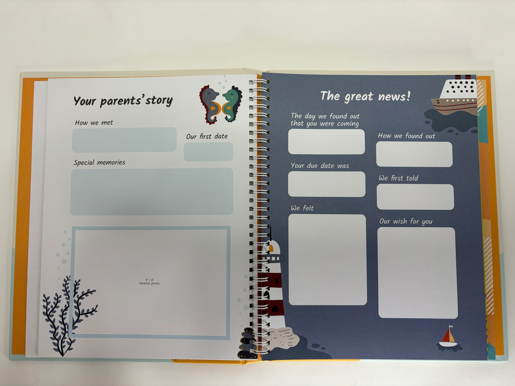 Baby Memory Book, First-Year Baby Milestone Journal, Ocean Theme - 60 Pages