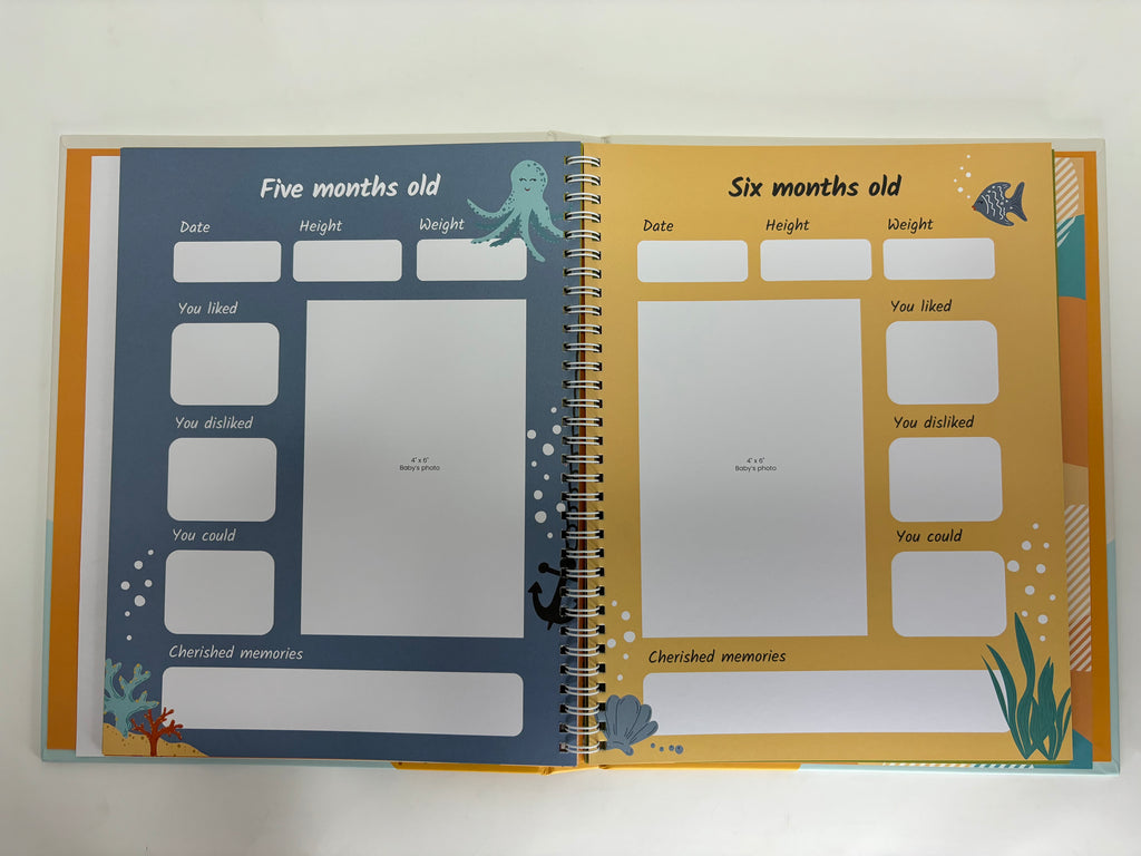 Baby Memory Book, First-Year Baby Milestone Journal, Ocean Theme - 60 Pages