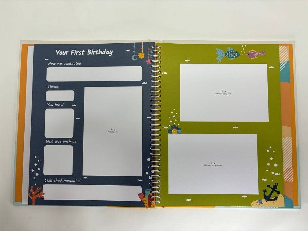 Baby Memory Book, First-Year Baby Milestone Journal, Ocean Theme - 60 Pages