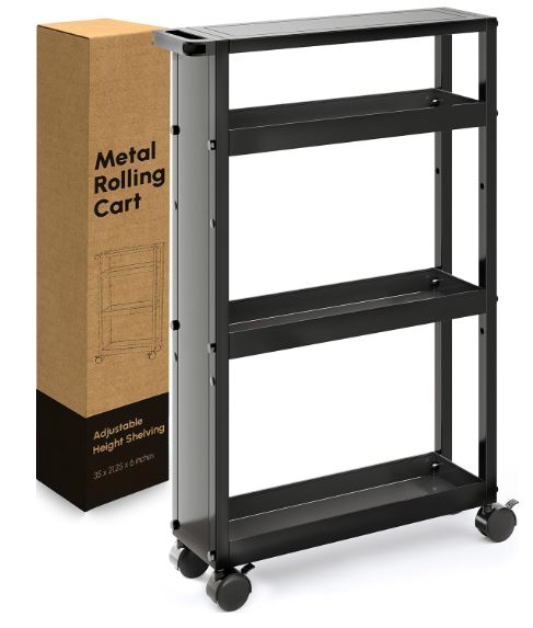 Slim Rolling Storage Cart with Wheels & Adjustable Shelving - 4 Tier Rolling Cart