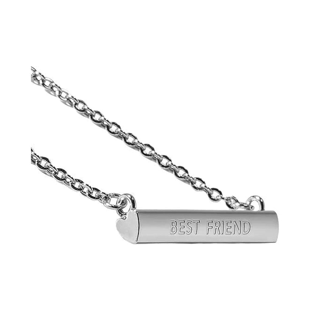 Stella Valle Best Friend Necklace Adjustable Rhodium Plated Bar Heart Shape
