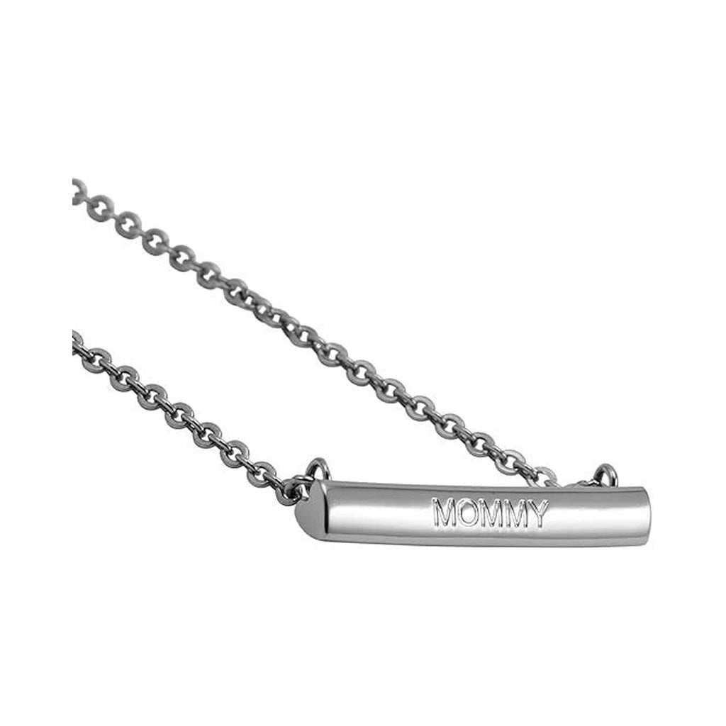 Stella Valle Mommy Necklace Adjustable Rhodium Plated Heart Bar Shape