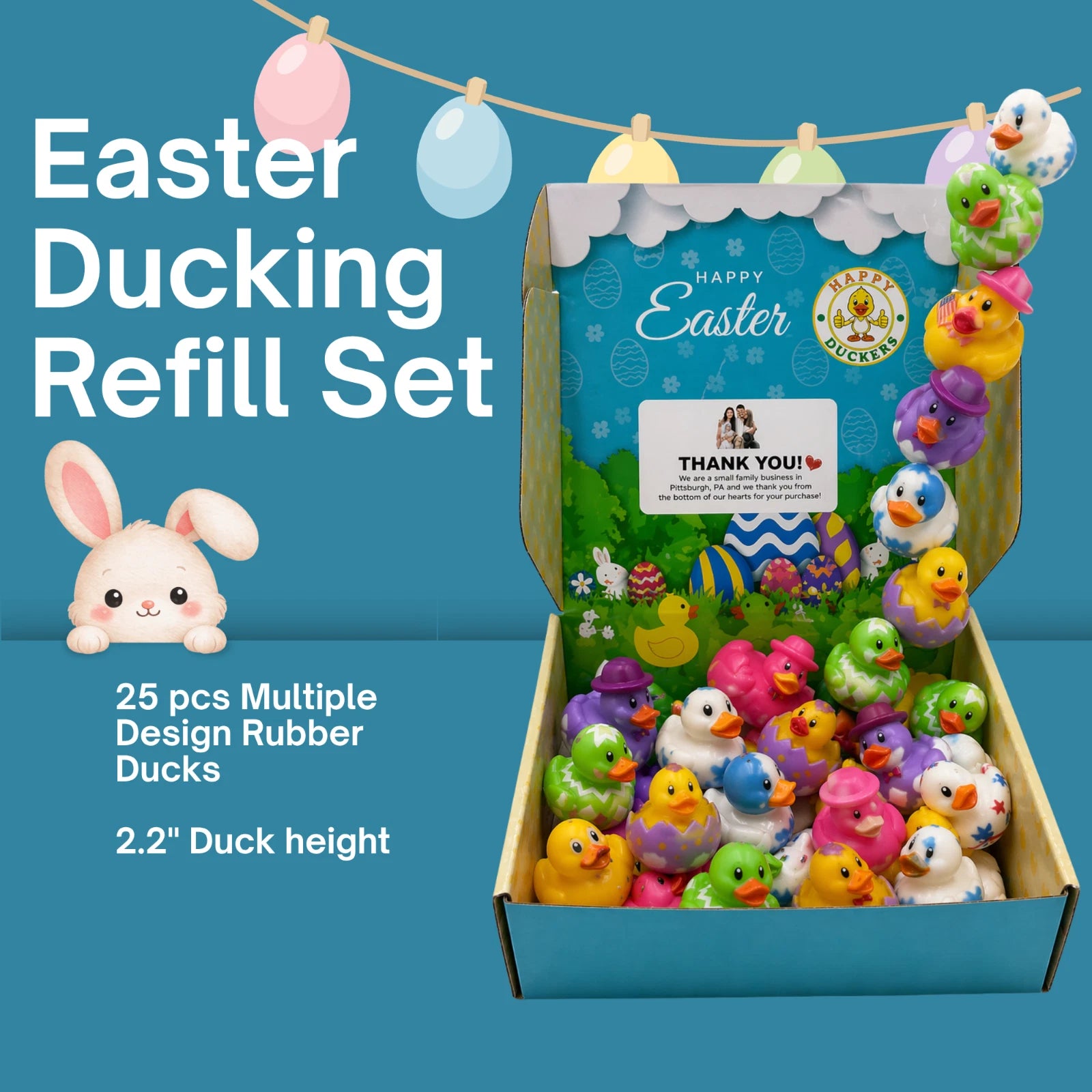 25pcs Easter Rubber Ducks 2" Assorted Duckies Party Favors Bath Pool Jeep Decor