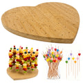 Heart Shaped Wooden Skewer Board Food Appetizer Holder Stand w/ 59 Skewers