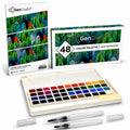 GenCrafts 48 Color Watercolor Paint Set w/ 15-Sheet Paper Pad & 2 Brush Pens