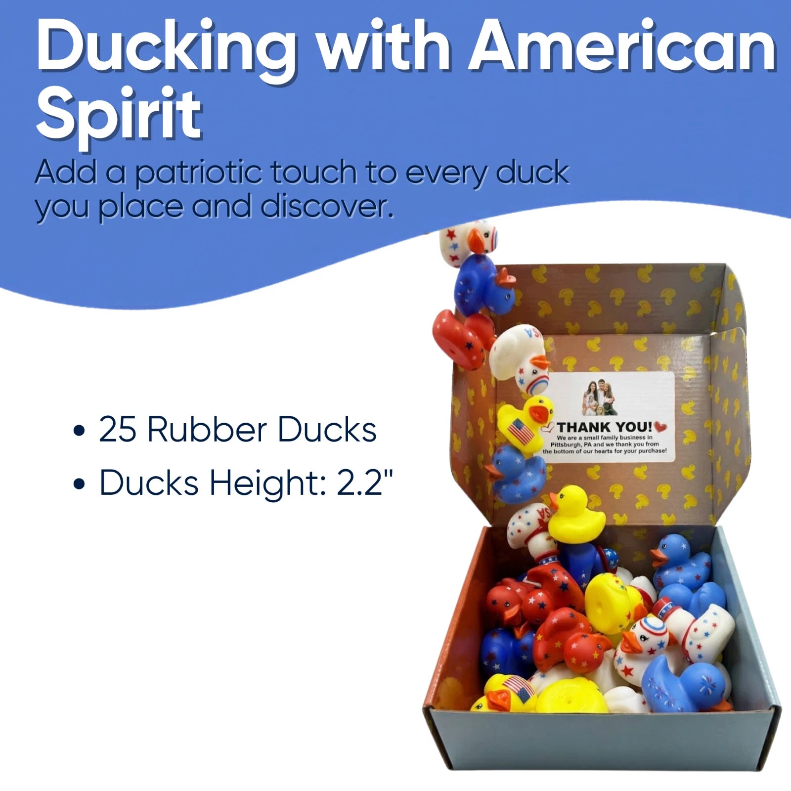 25pcs Patriotic Jeep Ducking Kit 2" Rubber Ducks w/ App Happy Duck Bulk Bath Toys