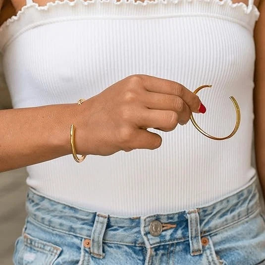 Stella Valle Woman Warrior Cuff Bracelet Adjustable 18K Gold Plated w/ Engraving