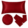 3 Piece Hair Bonnet Set - Red Satin Bonnet, Head Scarf & Pillowcase for Sleeping