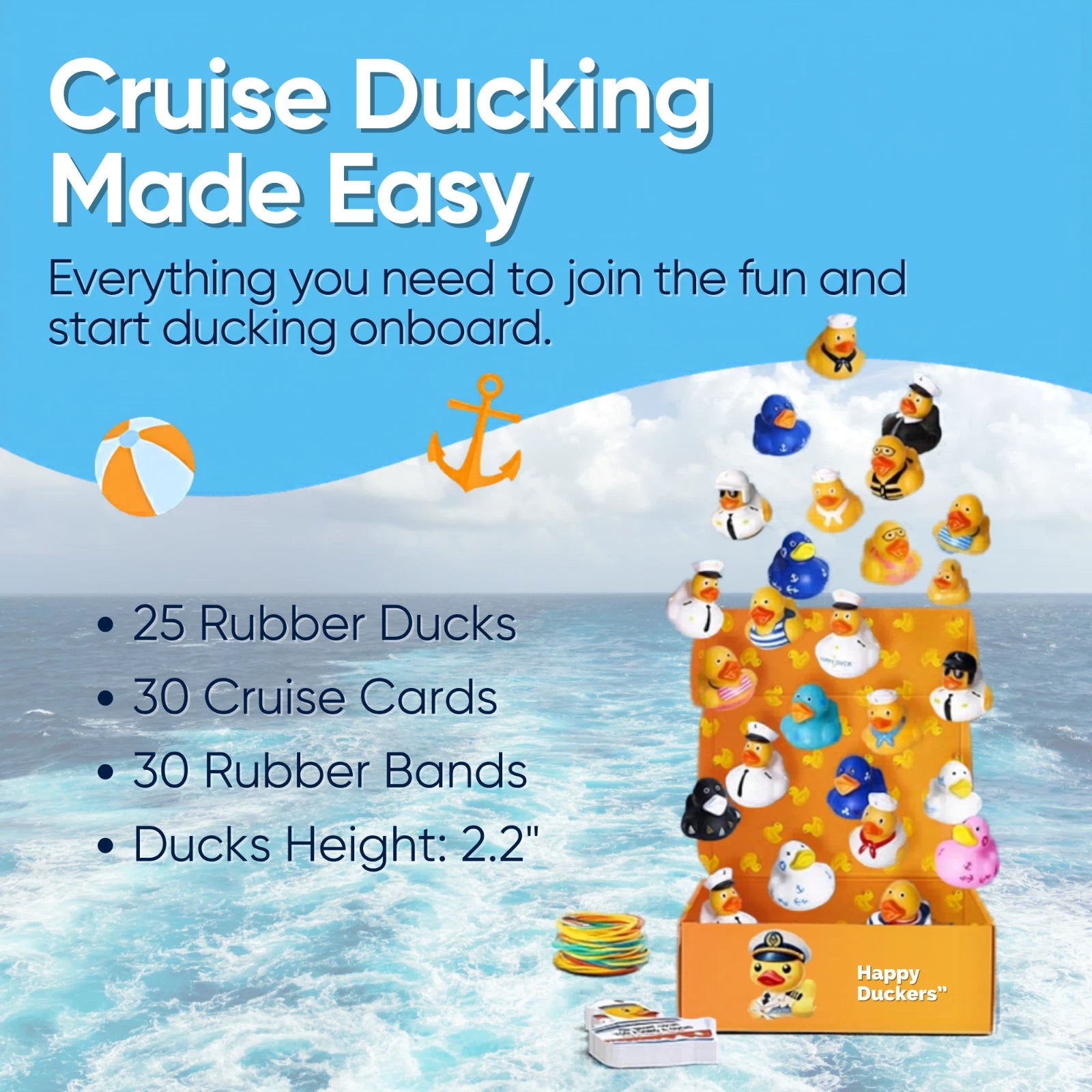 75pcs Cruise Ducking Kit 2" Assorted Rubber Ducks w/ Duck Bag Tags Bands Cards