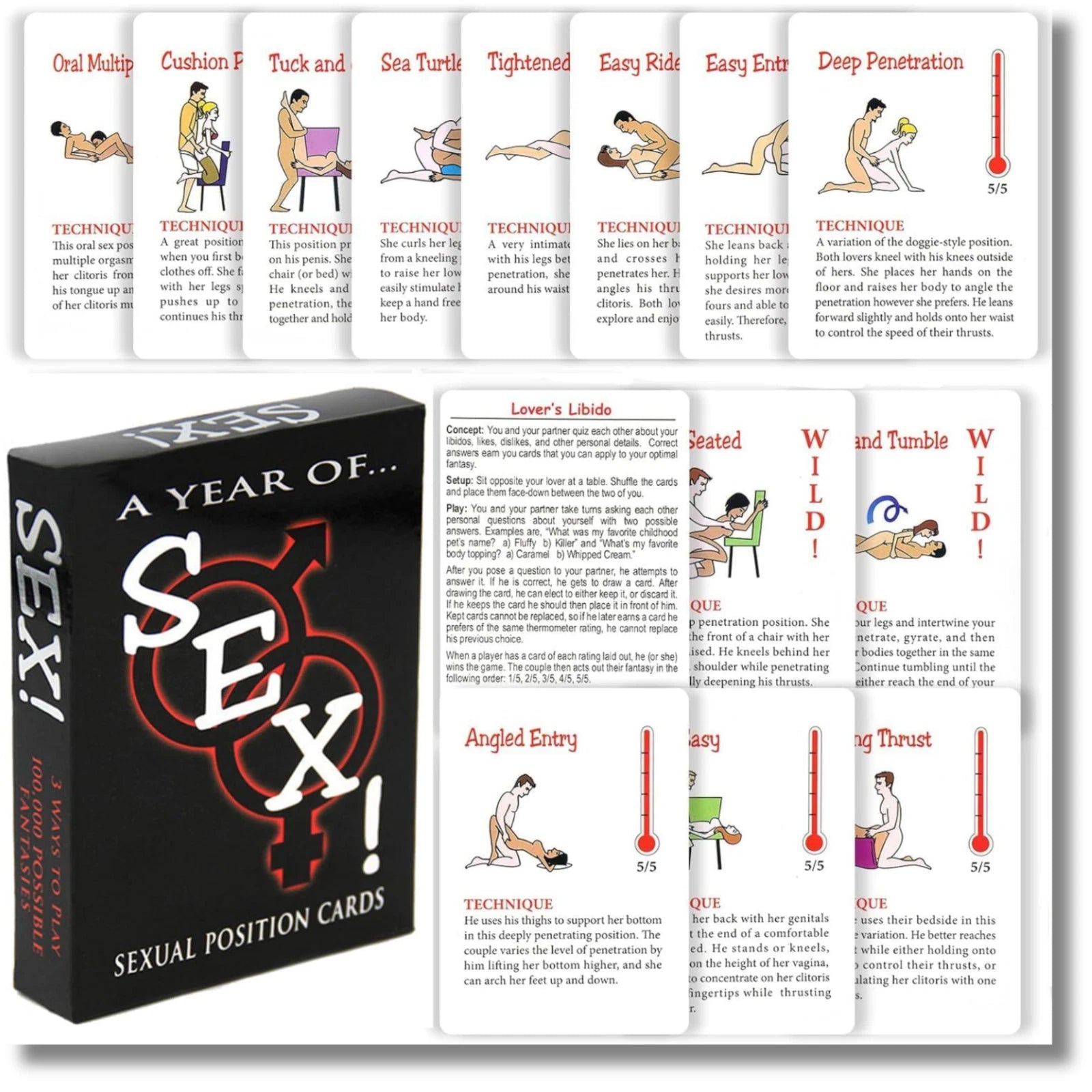 Sexual Position Cards for Couples 18+ Adult Card Game Illustrated Roleplay Ideas