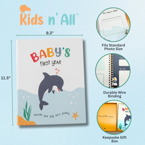 Baby Memory Book, First-Year Baby Milestone Journal, Ocean Theme - 60 Pages