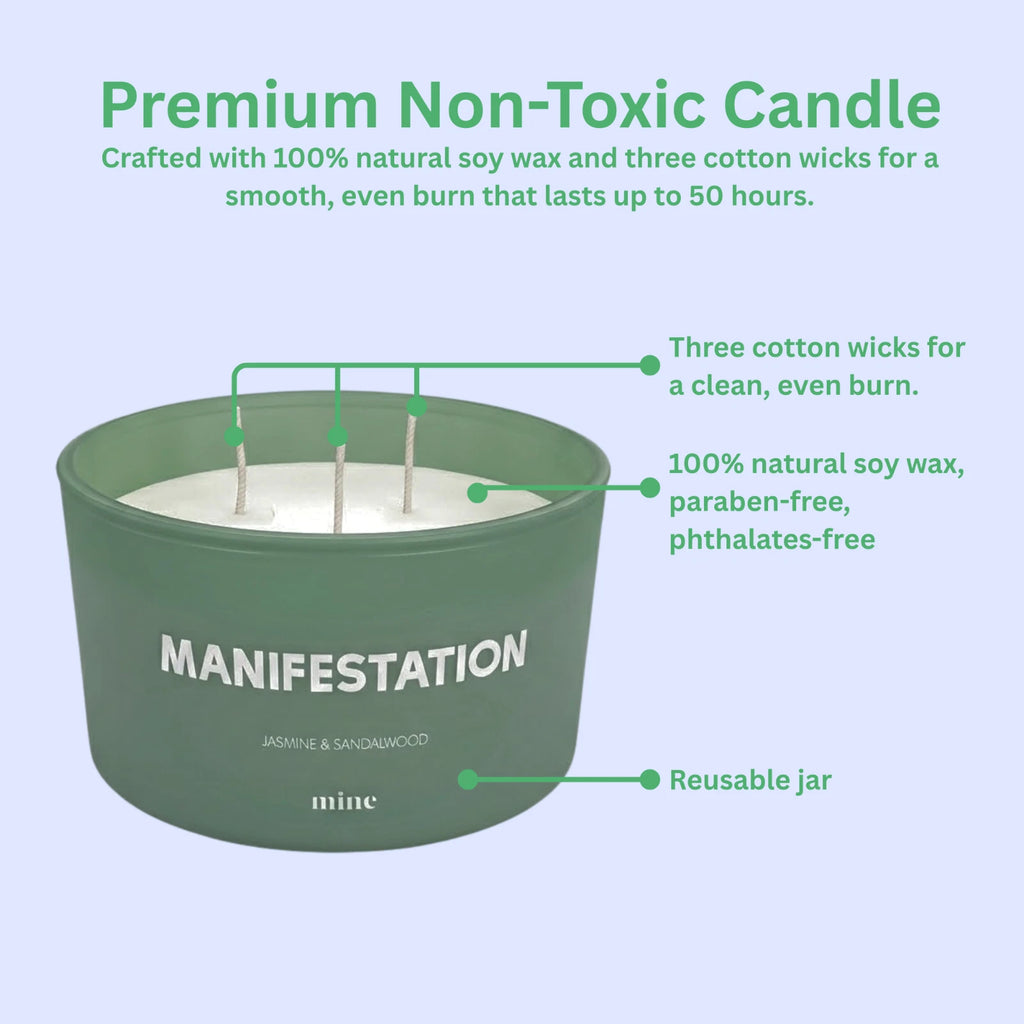 Scented Soy Candle Jasmine & Sandalwood Scent 3 Wick Light Green 50Hr Burn