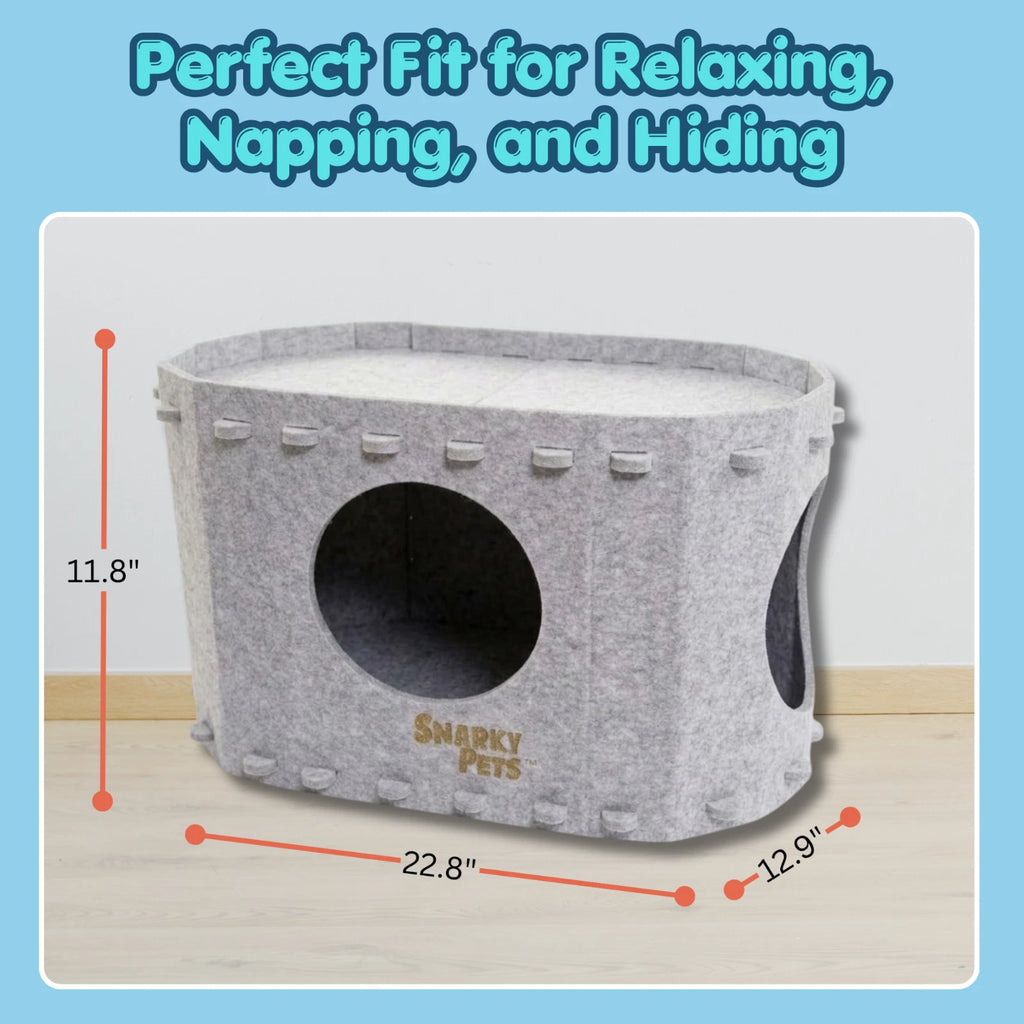Felt Cat Cave Bed Cozy Cat Hideaway Large Cats Soft Warm Pet Bed Durable - Tan